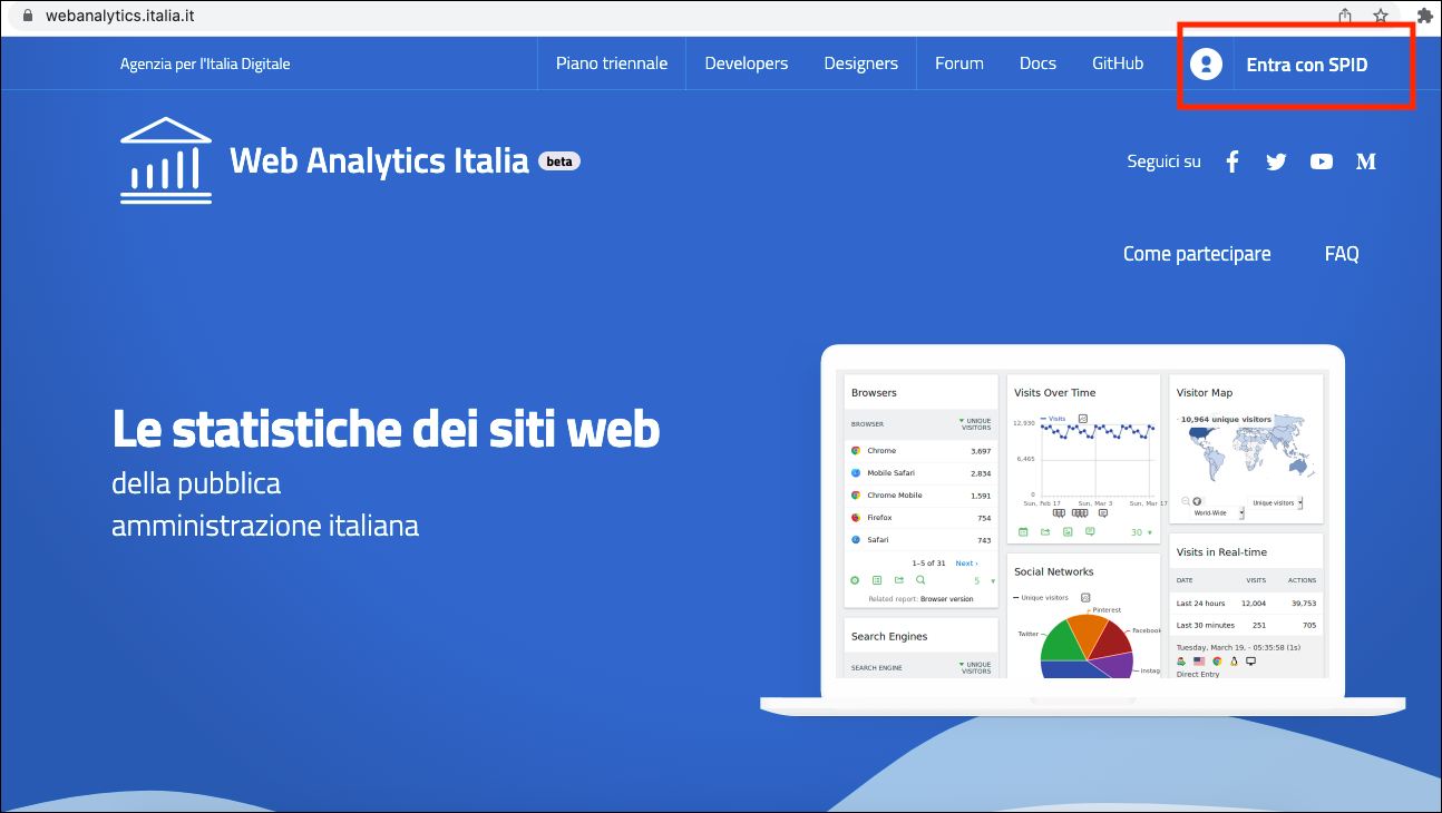 Schermata Homepage Web Analytics Italia